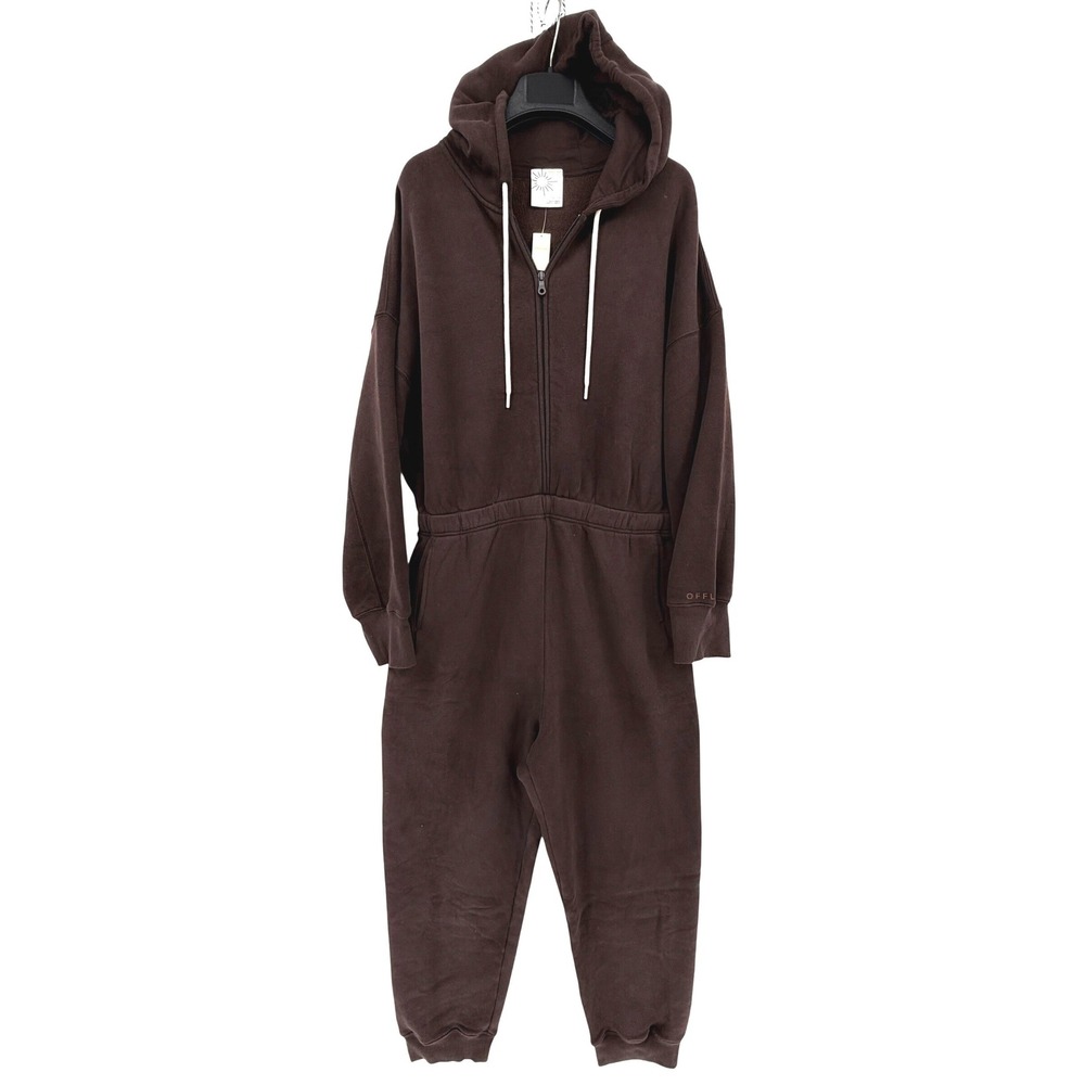NWT OFFLINE by Aerie Brown Hooded Full Zip Fleece Jumpsuit XL Lounge Cozy
